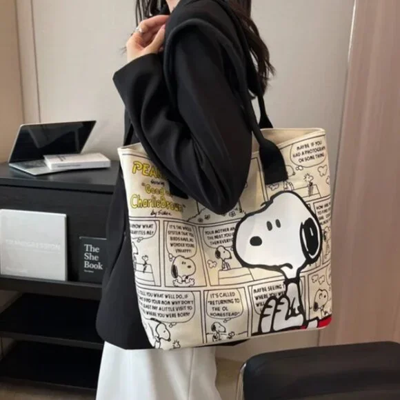 SNOOPY Large Capacity Canvas Tote Bag NEW - Picture 5 of 9